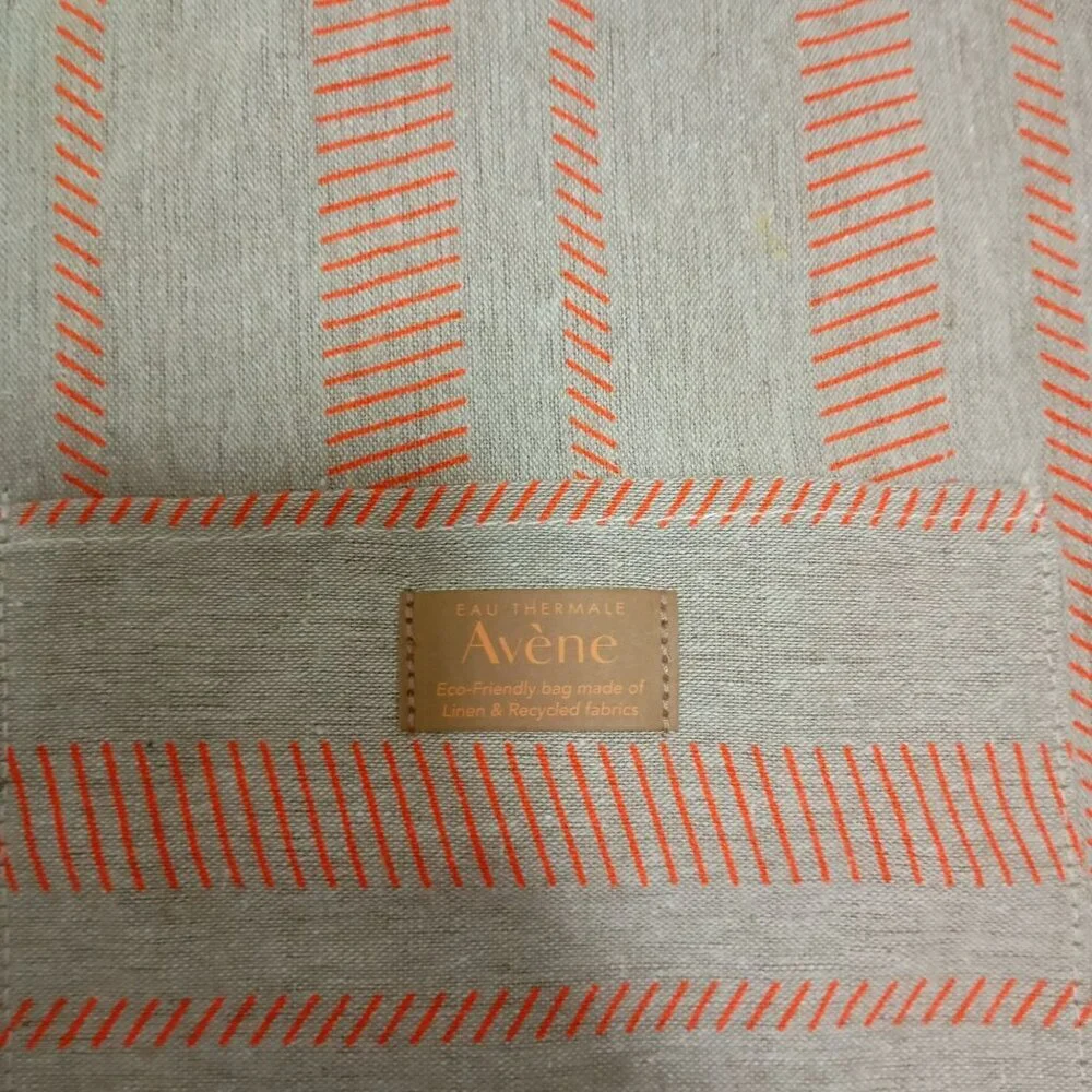 Eco-Friendly Avène Tote Bag With Orange Stripes Made Of Linen & Recycled Fabrics
